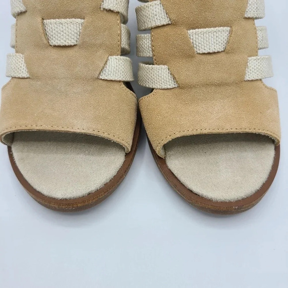 Toms Majorca NWOT Woven Suede Canvas Heels Sandals Honey Suede Yarn Dye 6.5 - Picture 7 of 14